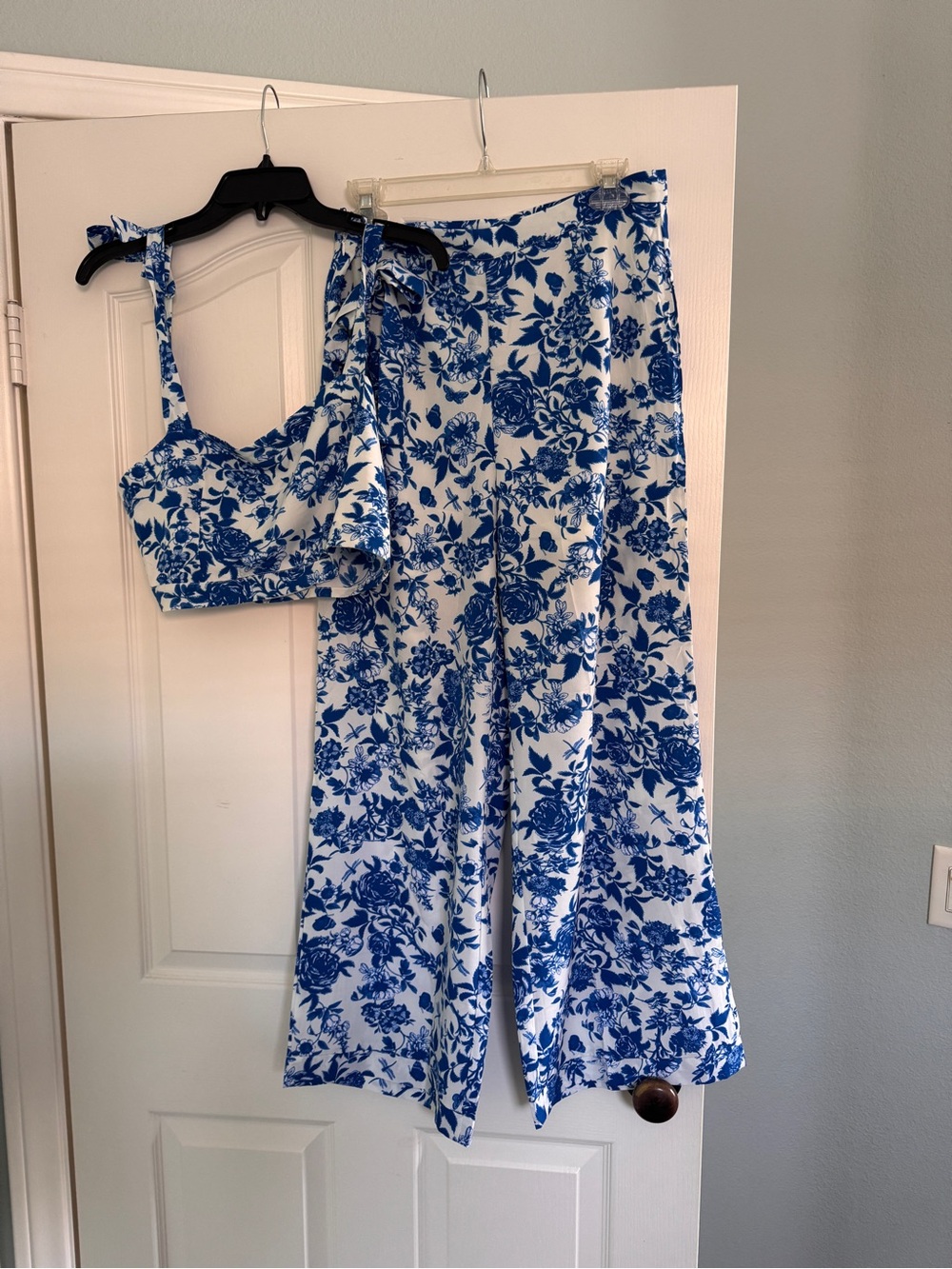 Blue and White Floral Two-Piece Set